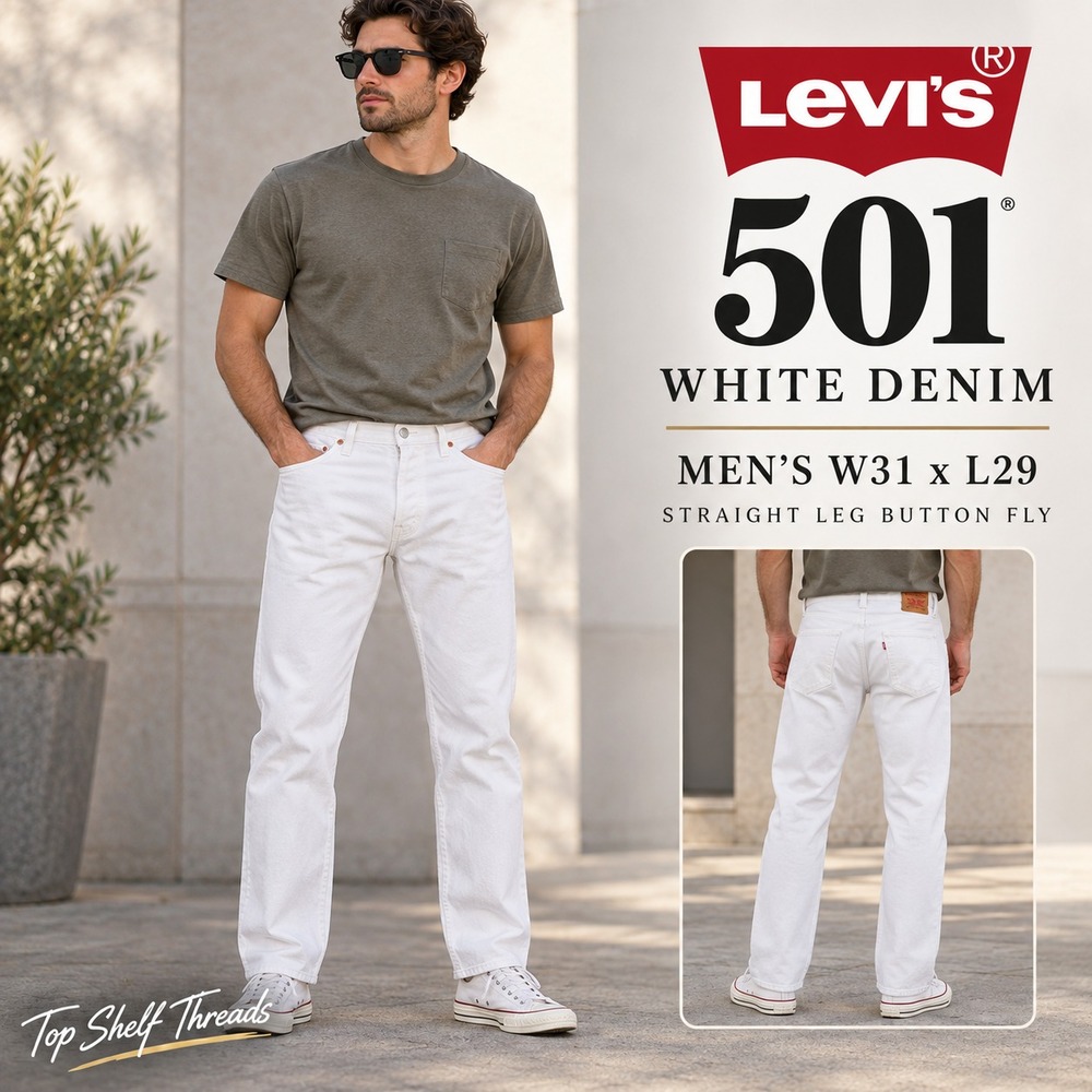 Levi's 501 Original Fit Men W31 L29 White Jeans Button Fly Straight Leg Mid Rise